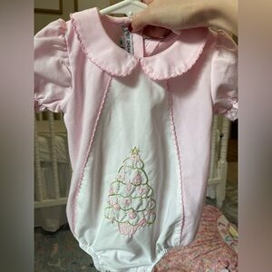 Hand Embroidered Pink Christmas Baby Bubble